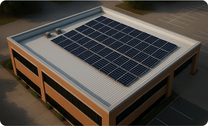 Solar panel installed on the roof of a modern building, harnessing renewable energy from sunlight