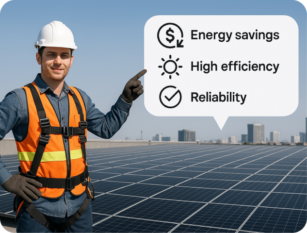 solar panels under a clear blue sky , representing the growth of solar energy initiatives in the region. Highlight benefits of solar panel system