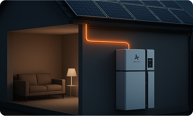 A solar-powered battery installed in a modern house, showcasing sustainable energy use for efficient storage. 