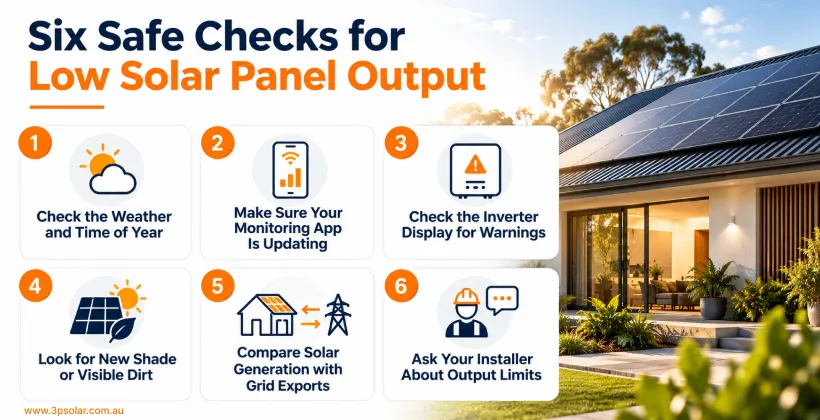 Six safe checks for low solar panel output.