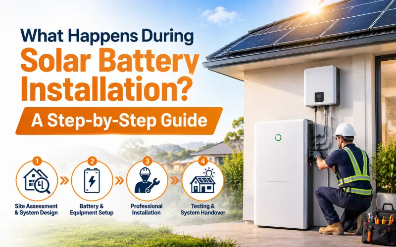 Solar battery installation step-by-step guide showing a technician installing a home battery system in Australia