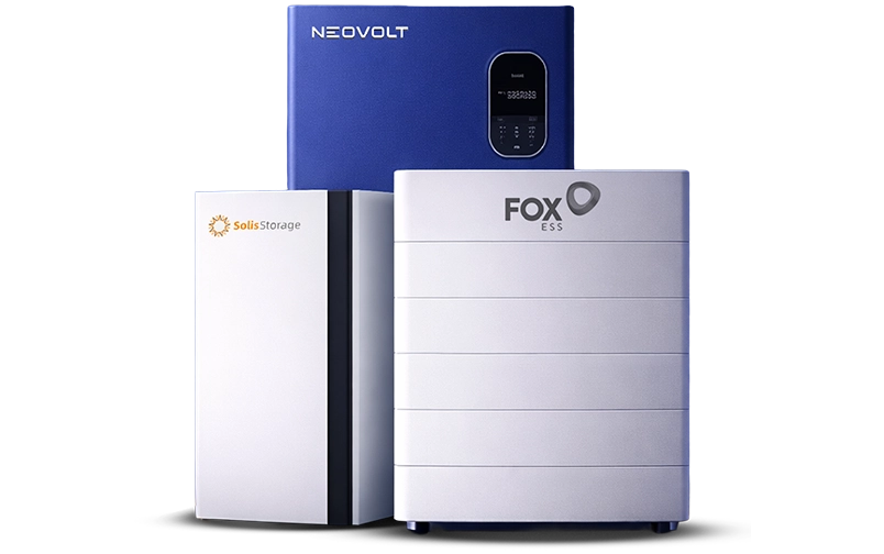 Residential solar battery storage systems Neovolt, Solis Storage, and FOX ESS battery units