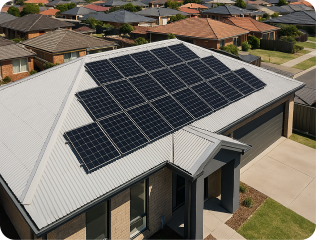 Solar panels installed on the roof of a residential house, showcasing renewable energy technology.