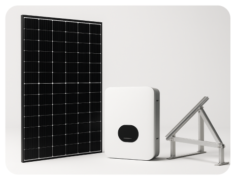A large solar panel next to a smaller solar inverter, both positioned on a flat surface under natural lighting 