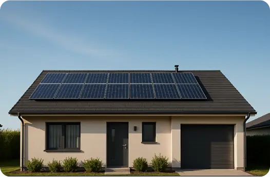 Text: Residential rooftop featuring monocrystalline solar panels  